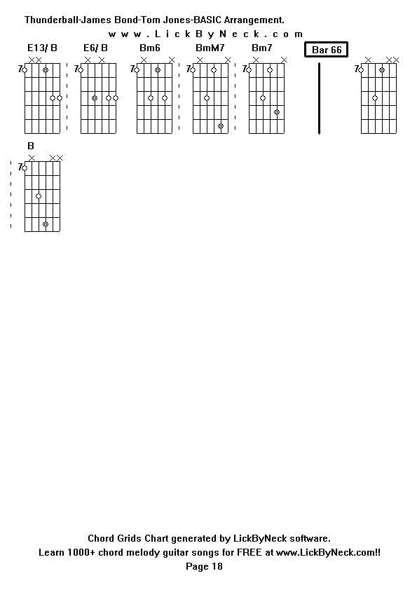 Chord Grids Chart of chord melody fingerstyle guitar song-Thunderball-James Bond-Tom Jones-BASIC Arrangement,generated by LickByNeck software.